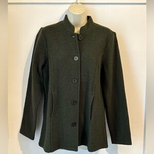 Norm Thompson 100% Wool Olive Green Jacket Coat Size Small Button Down